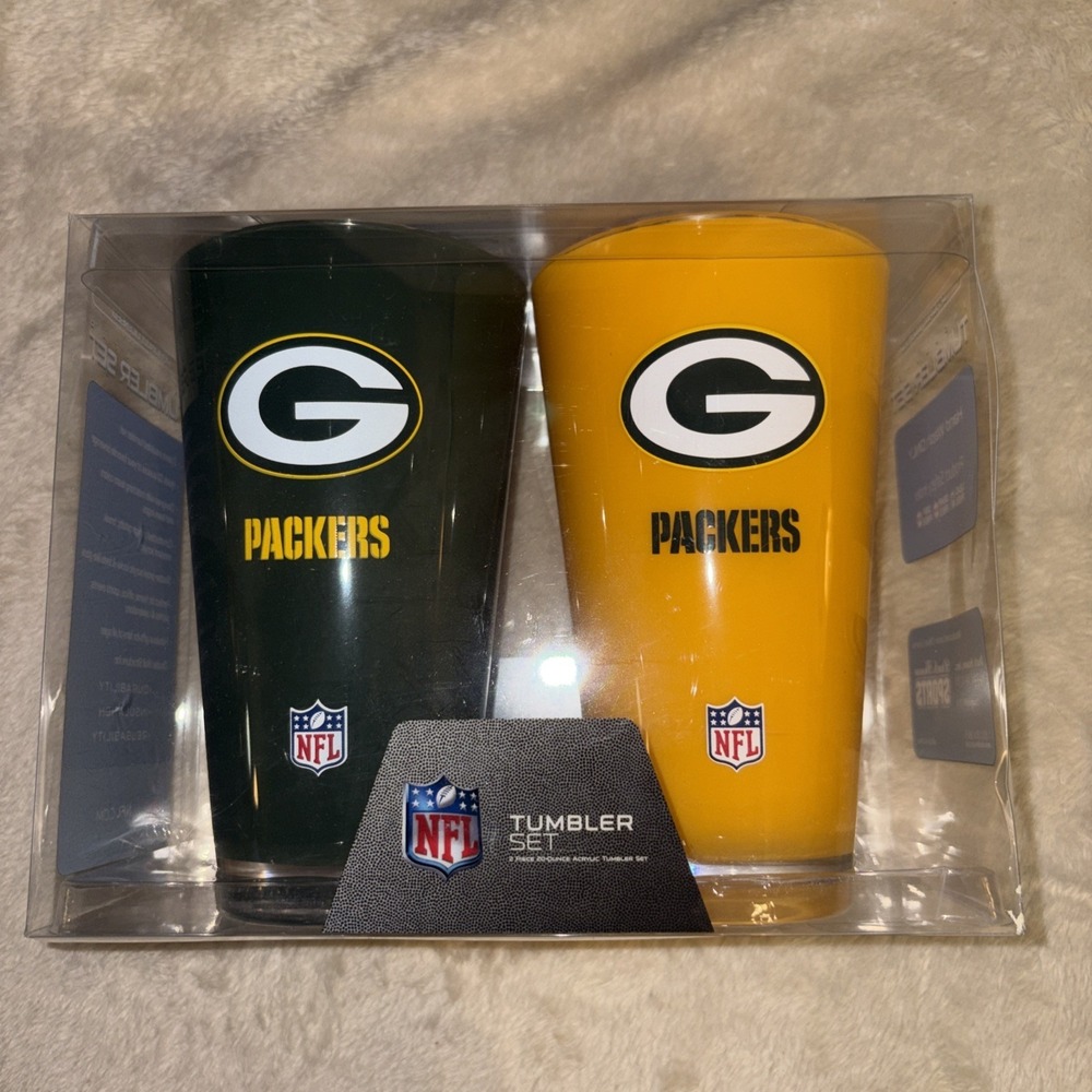 Green Bay Packers NFL Tumbler Set 20oz Insulated Green and Yellow New